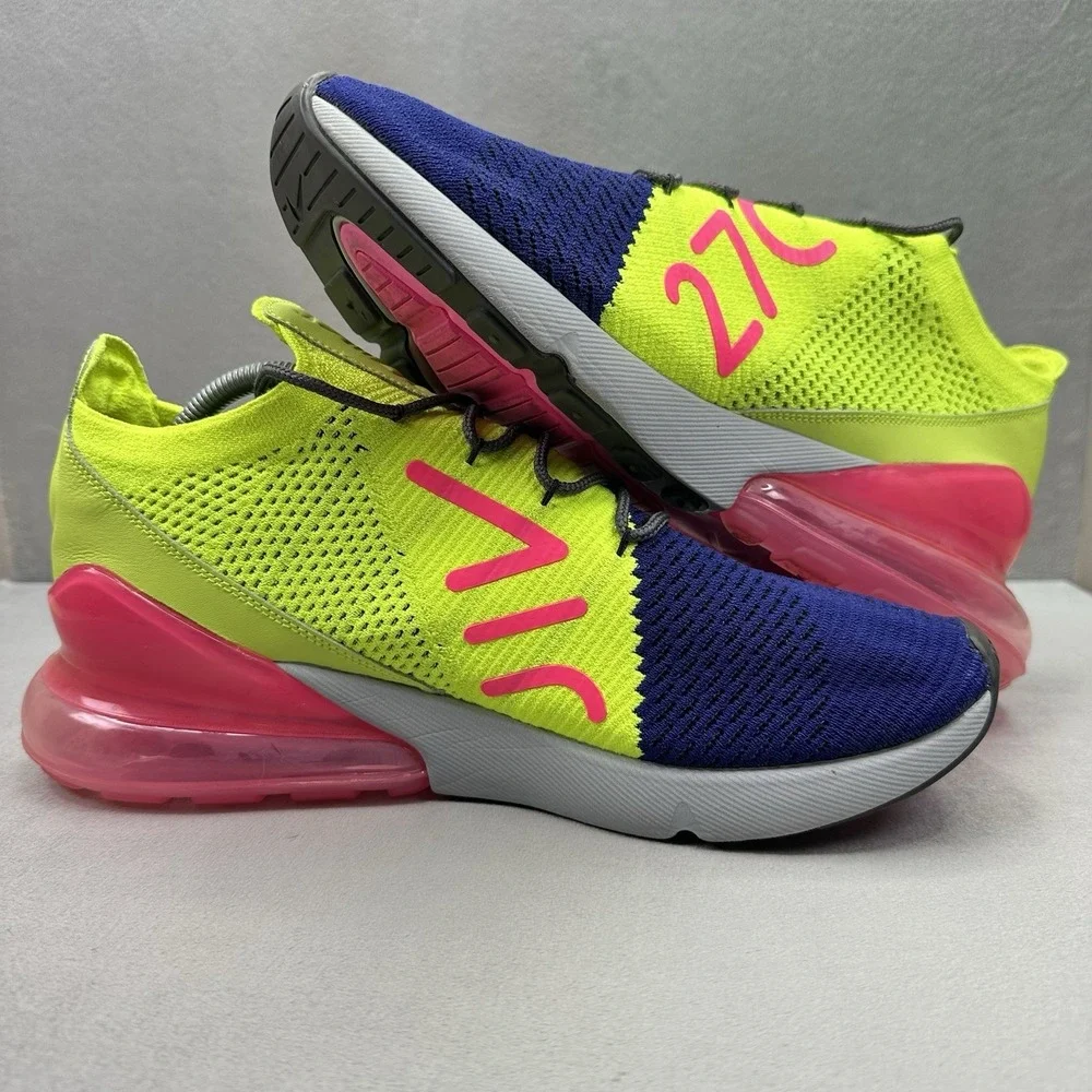 Nike Air Max 270 Flyknit Mens Size 11.5 Shoes Regency Purple Volt Casual Sneaker